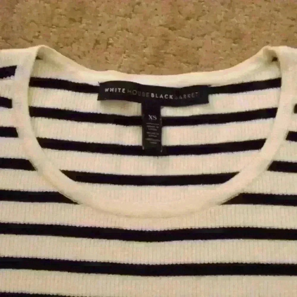 WHITE HOUSE BLACK MARKET BLACK/WHITE STRIPED BELL SLEEVE SWEATER SIZE XS - Picture 6 of 11